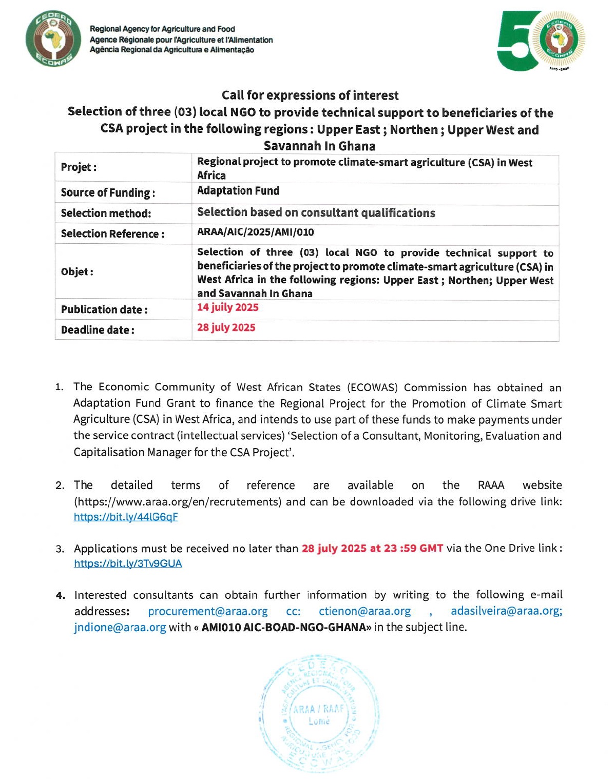 Call for expression of Interest